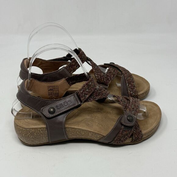 Taos Trulie Sandals Womens 6 - 6.5 EU 37 Brown Multicolor Leather Woven Strappy - Picture 1 of 15